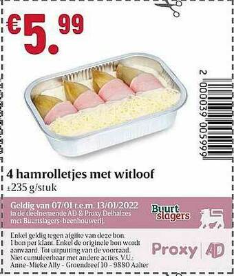 Buurtslagers Hamrolletjes Met Witloof aanbieding