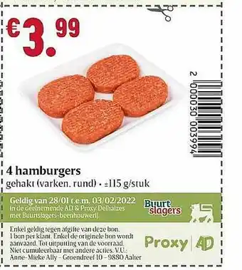 Buurtslagers Hamburgers aanbieding