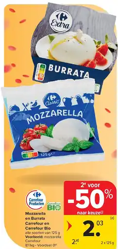 Carrefour Mozzarella en Burrata Carrefour en Carrefour Bio aanbieding