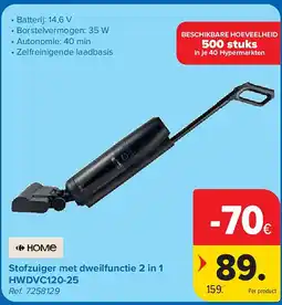 Carrefour Stofzuiger met dweilfunctie 2 in 1 HWDVC120-25 aanbieding