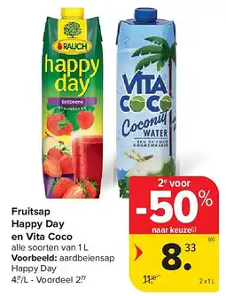 Carrefour Fruitsap Happy Day en Vita Coco aanbieding