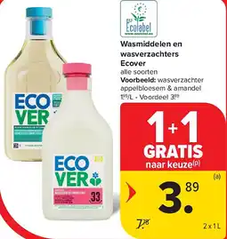 Carrefour Wasmiddelen en wasverzachters Ecover aanbieding