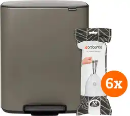 Coolblue Brabantia Bo Poubelle à Pédale 60 Litres Platinum + Sacs Poubelle (120 pièces) aanbieding