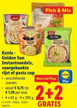 Lidl Kania Golden Sun Instantnoedels, voorgekookte rijst of pasta cup aanbieding