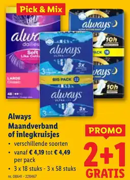 Lidl Always Maandverband of inlegkruisjes aanbieding