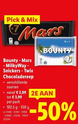Lidl Bounty - Mars - MilkyWay - Snickers - Twix Chocoladereep aanbieding