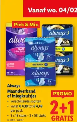 Lidl Maandverband of inlegkruisjes aanbieding