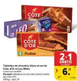 Carrefour Market Tablettes de chocolat, blocs et carrés Côte d'Or et Leo Milks aanbieding