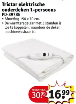 Kruidvat Tristar elektrische onderdeken 1-persoons PD-8978E aanbieding