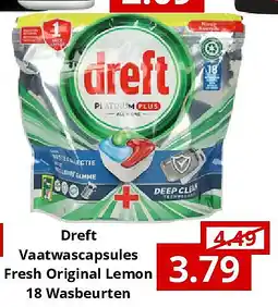 NH Market Dreft Vaatwascapsules Fresh Original Lemon 18 Wasbeurten aanbieding