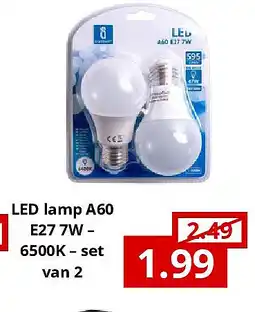 NH Market LED lamp A60 E27 7W – 6500K – set van 2 aanbieding