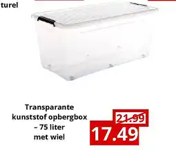 NH Market Transparante kunststof opbergbox – 75 liter met wiel aanbieding