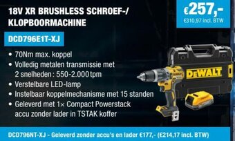 DeWALT 18V XR Brushless Schroef-/ Klopboormachine aanbieding