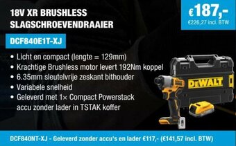 DeWALT 18V XR Brushless Slagschroevendraaier aanbieding