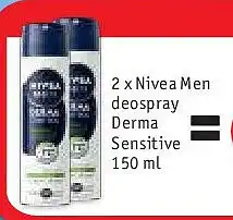 Kruidvat 2 x Nivea Men deospray Derma Sensitive 150 ml aanbieding
