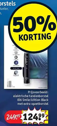 Kruidvat elektrische tandenborstel iO6 Smile Edition Black met extra opzetborstel aanbieding