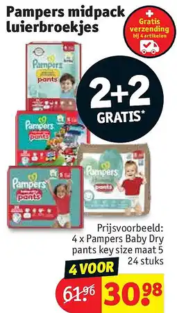 Kruidvat 4 x Pampers Baby Dry pants key size maat 5 24 stuks aanbieding