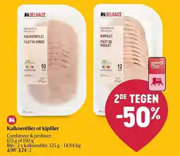 Delhaize Kalkoenfilet of kipfilet aanbieding