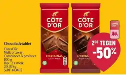 Delhaize Côte d'Or Chocoladetablet Melk of zwart aanbieding