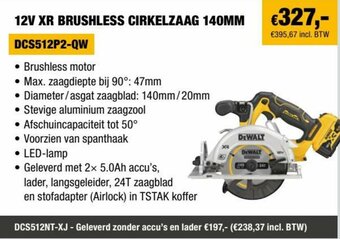 DeWALT 12V XR Brushless Cirkelzaag 140mm aanbieding