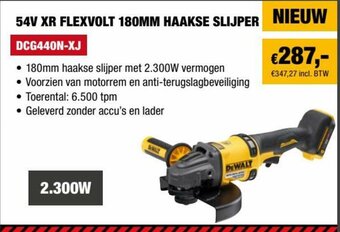 DeWALT 54V XR Flexvolt 180mm Haakse Slijper aanbieding
