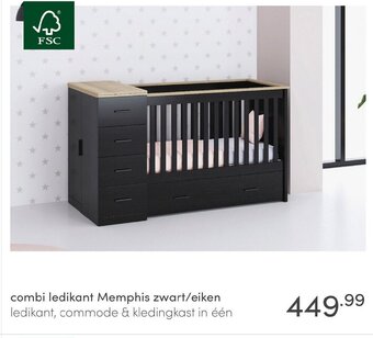 Baby & Tiener Combi ledikant Memphis zwart/eiken aanbieding