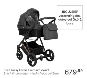 Born Lucky Lazzio Premium Zwart 3-in-1 kinderwagen + Isofix Autostoel Base