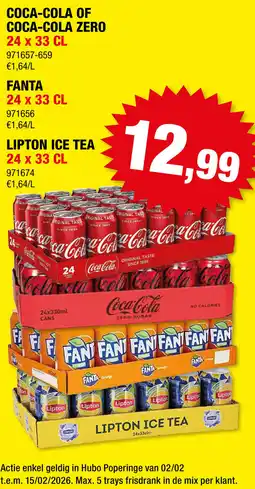 Hubo Coca-cola of coca-cola zero, Fanta of Lipton ice tea aanbieding