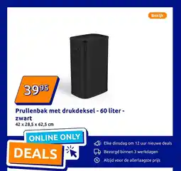 Action Prullenbak met drukdeksel - 60 liter - zwart aanbieding