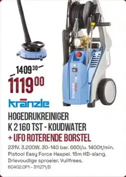 Meno Kränzle Hogedrukreiniger K 2160 TST - Koudwater + UFO Roterende Borstel aanbieding