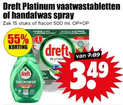 Dirk Dreft Platinum Vaatwastabletten of Handafwas Spray aanbieding