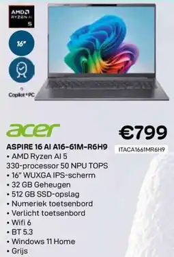 CompuDeals Acer Aspire 16 AI A16-61M-R6H9 aanbieding