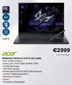 CompuDeals Acer Predator Triton 14 AI PT14-52T-98ED aanbieding