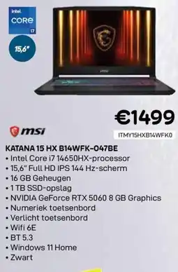 CompuDeals msi katana 15 HX B14WFK-047BE aanbieding