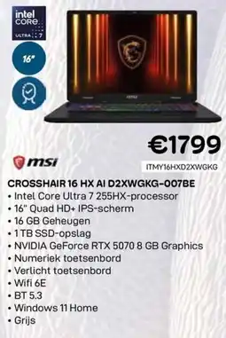 CompuDeals msi crosshair 16 HX AI D2XWGKG-007BE aanbieding