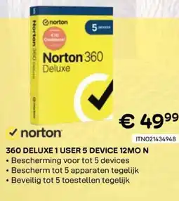 CompuDeals Norton 360 deluxe 1 user 5 device 12mon aanbieding