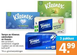 Albert Heijn Tempo en Kleenex zakdoekjes en tissues aanbieding