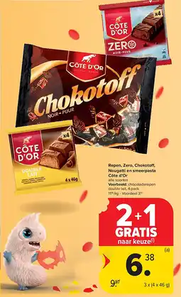 Carrefour Repen, Zero, Chokoto , Nougatti en smeerpasta Côte d’Or aanbieding