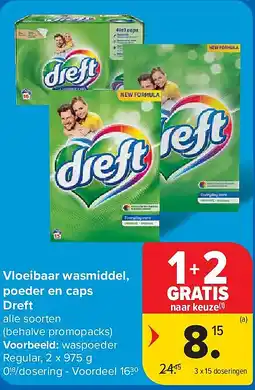 Carrefour Vloeibaar wasmiddel, poeder en caps Dreft aanbieding