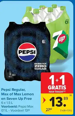 Carrefour Pepsi Regular, Max of Max Lemon en Seven Up Free aanbieding
