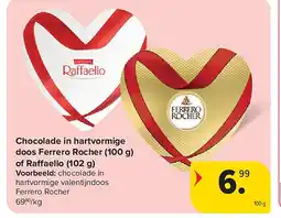 Carrefour Chocolade in hartvormige doos Ferrero Rocher (100 g) of Ra aello (102 g) aanbieding