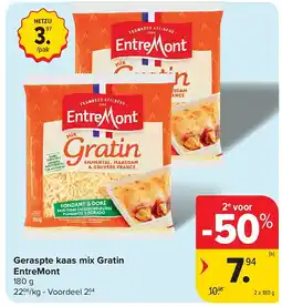Carrefour Geraspte kaas mix Gratin EntreMont aanbieding