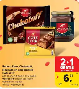 Carrefour Repen, Zero, Chokotoff , Nougatti en smeerpasta Côte d’Or aanbieding