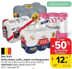 Carrefour Bier 0,0% Stella Artois, Le e, Jupiler en Hoegaarden aanbieding