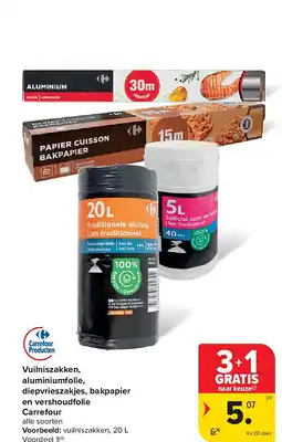 Carrefour Vuilniszakken, aluminiumfolie, diepvrieszakjes, bakpapier en vershoudfolie Carrefour aanbieding
