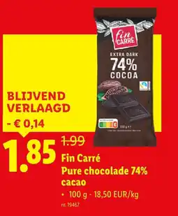 Lidl Pure chocolade 74% cacao aanbieding