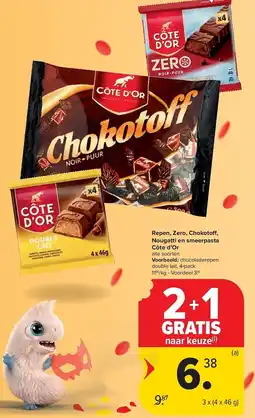 Carrefour Repen, Zero, Chokotoff, Nougatti en smeerpasta Côte d'Or aanbieding