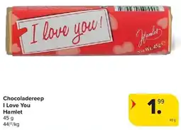 Carrefour Chocoladereep I Love You Hamlet aanbieding