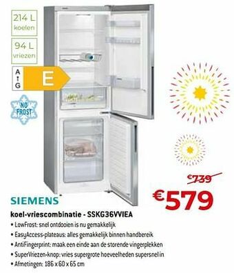 Exellent Siemens koel-vriescombinatie - sskg36vviea aanbieding