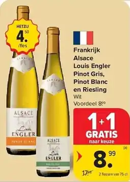 Carrefour Frankrijk Alsace Louis Engler Pinot Gris, Pinot Blanc en Riesling aanbieding